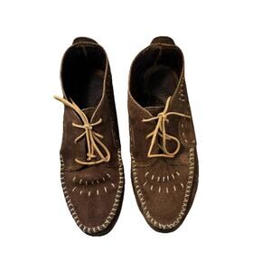 VINTAGE MINNETONKA MOCCASIN 193 BROWN SUEDE LACE UP ANKLE BOOTIE WOMENS 6.5